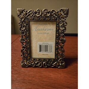 HomeTrends Heirloom Brass Jeweled Picture Frame 2x3 Ornate Victorian Scroll 8670